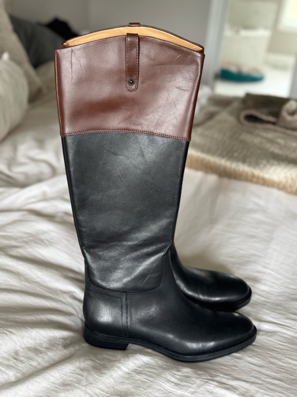 ENZO ANGIOLINI Two-Tone Leather Tall Riding Boots